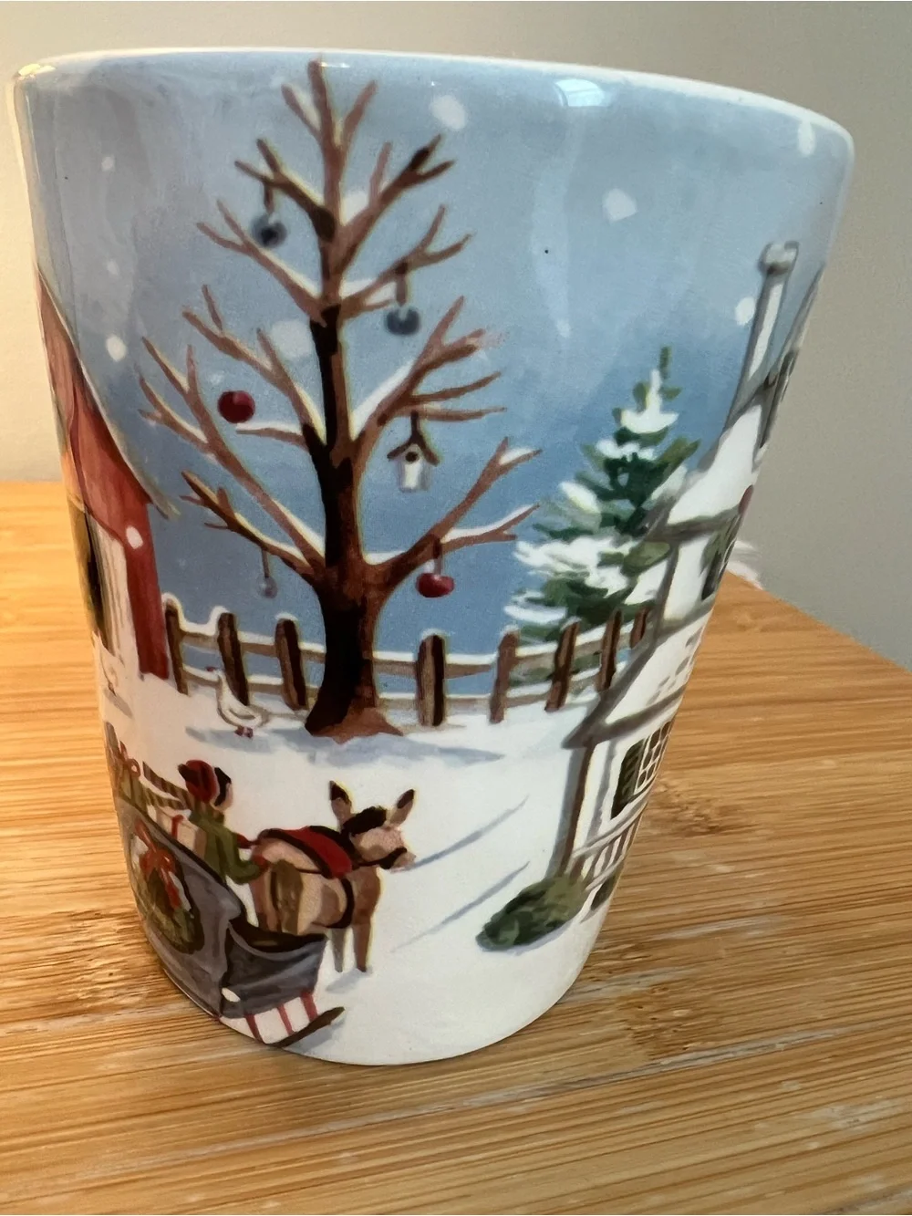 Pier 1 - Holiday Snowman Barn Ceramic Mug - White and Red
